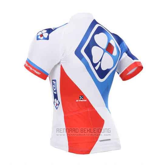 2015 Fahrradbekleidung FDJ Wei und Blau Trikot Kurzarm und Tragerhose